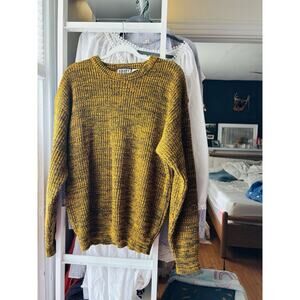 Vintage Sweater Bright Yellow 80s Cosby Size Large Grandpa Ugly Fisherman